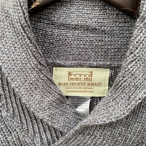 Vintage Aran Sweater Market Mens Wool Cable Knit Sweater Gray Large - Picture 5 of 6